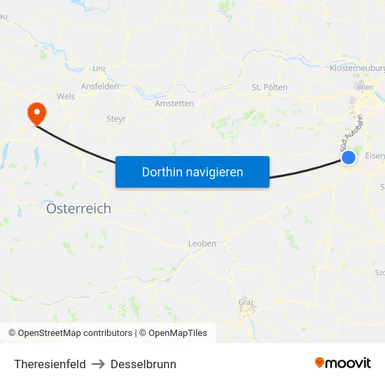 Theresienfeld to Desselbrunn map