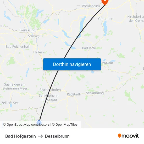 Bad Hofgastein to Desselbrunn map