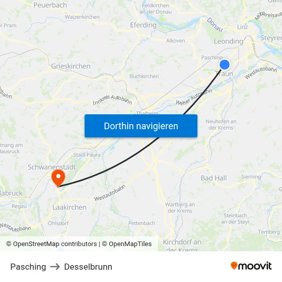 Pasching to Desselbrunn map