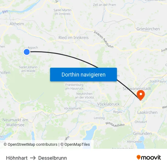 Höhnhart to Desselbrunn map