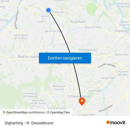 Sigharting to Desselbrunn map