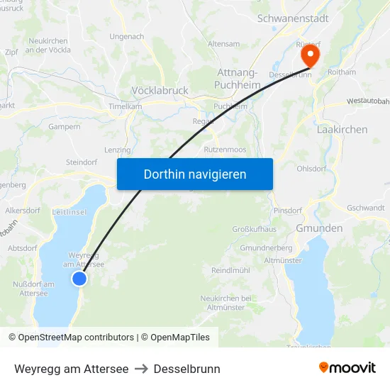 Weyregg am Attersee to Desselbrunn map