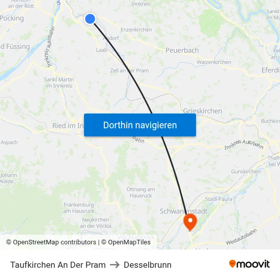 Taufkirchen An Der Pram to Desselbrunn map