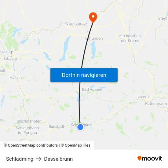 Schladming to Desselbrunn map