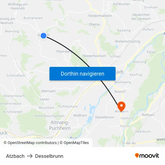 Atzbach to Desselbrunn map