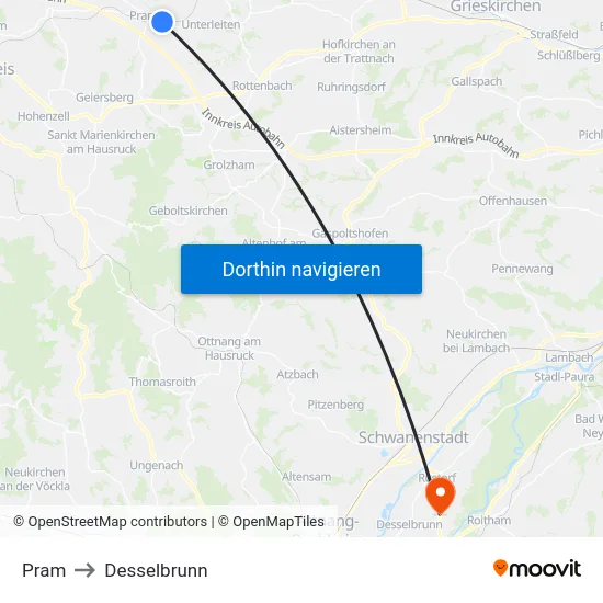 Pram to Desselbrunn map