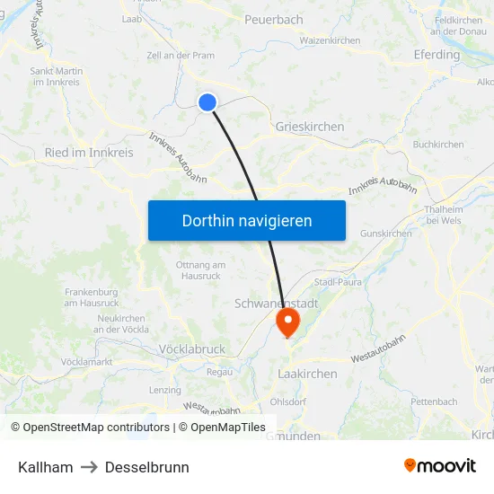 Kallham to Desselbrunn map