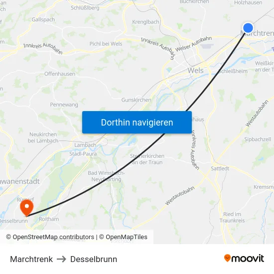 Marchtrenk to Desselbrunn map