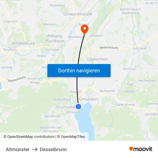 Altmünster to Desselbrunn map