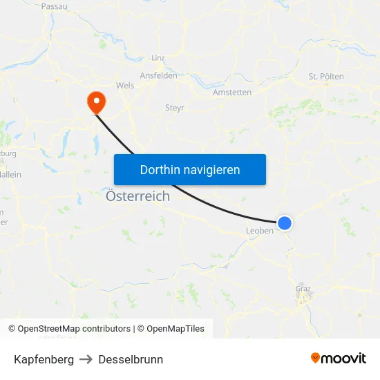 Kapfenberg to Desselbrunn map