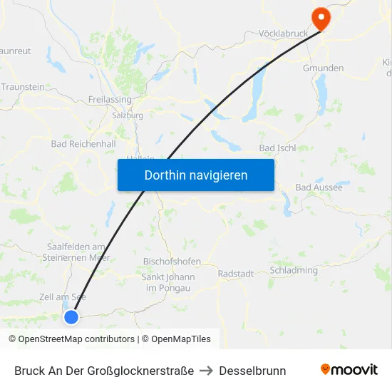 Bruck An Der Großglocknerstraße to Desselbrunn map