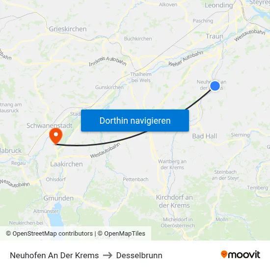 Neuhofen An Der Krems to Desselbrunn map