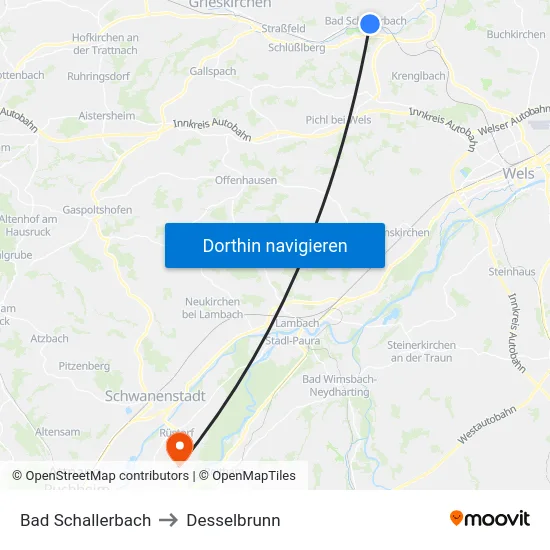 Bad Schallerbach to Desselbrunn map