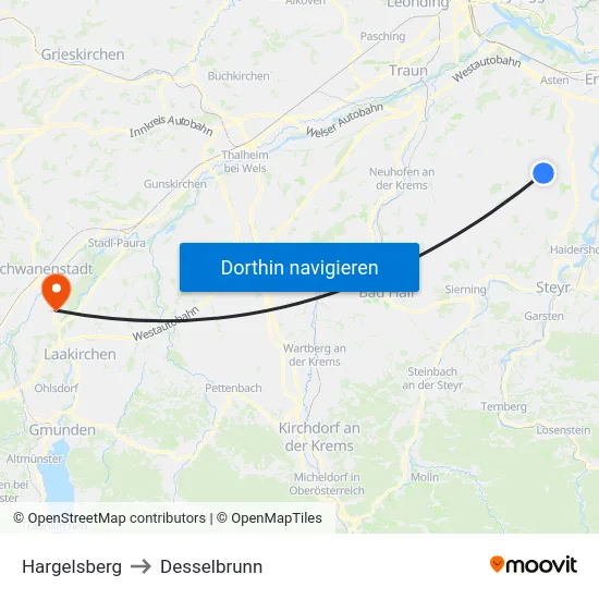 Hargelsberg to Desselbrunn map