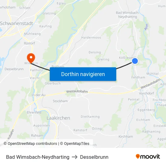 Bad Wimsbach-Neydharting to Desselbrunn map