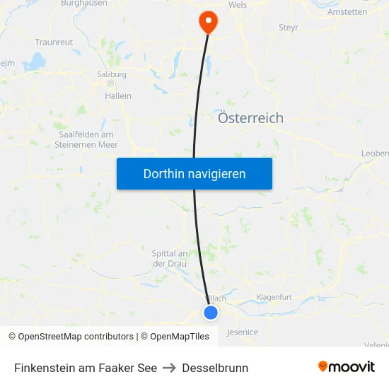 Finkenstein am Faaker See to Desselbrunn map