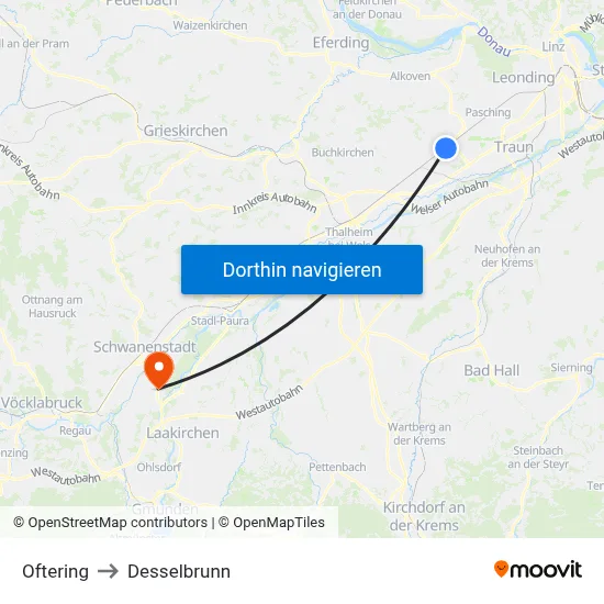 Oftering to Desselbrunn map