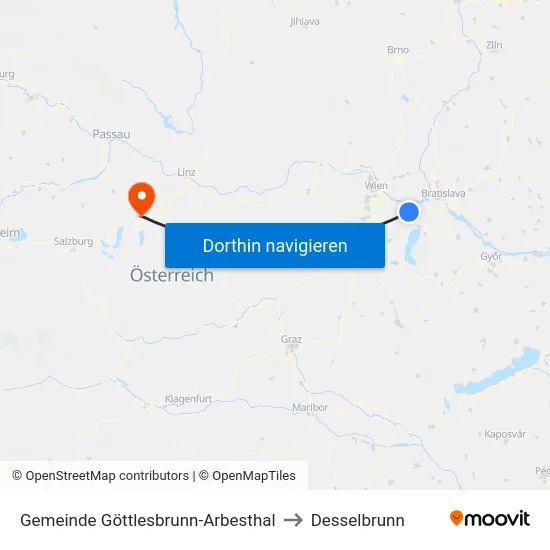 Gemeinde Göttlesbrunn-Arbesthal to Desselbrunn map