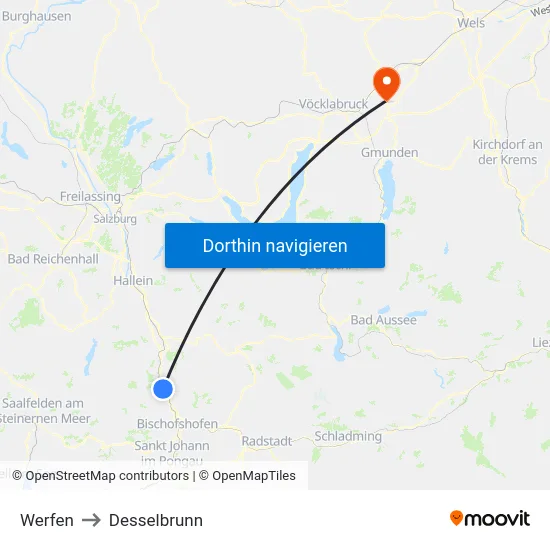 Werfen to Desselbrunn map