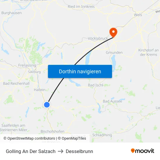 Golling An Der Salzach to Desselbrunn map
