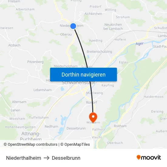 Niederthalheim to Desselbrunn map