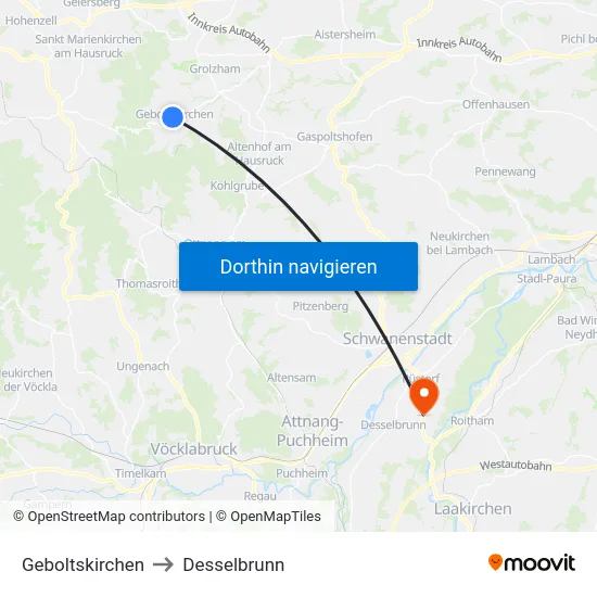 Geboltskirchen to Desselbrunn map