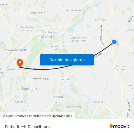 Sattledt to Desselbrunn map