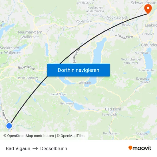 Bad Vigaun to Desselbrunn map