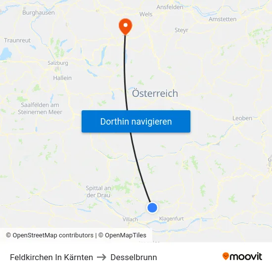 Feldkirchen In Kärnten to Desselbrunn map