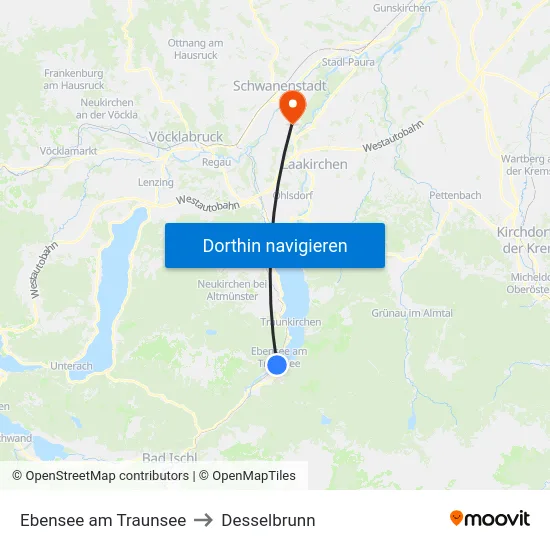 Ebensee am Traunsee to Desselbrunn map