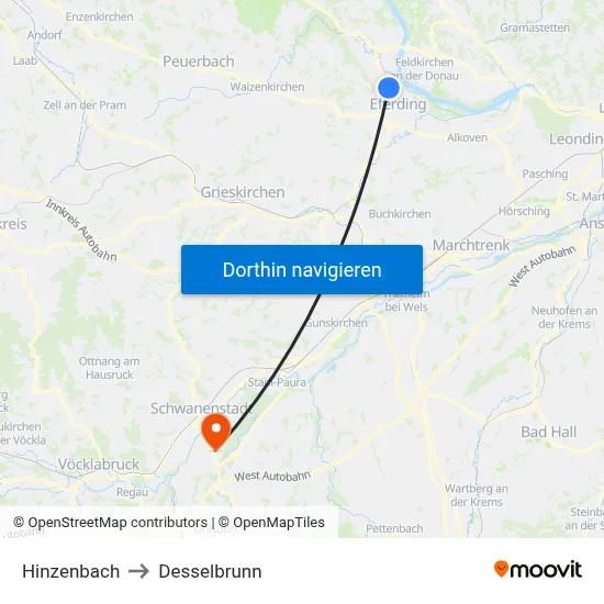 Hinzenbach to Desselbrunn map