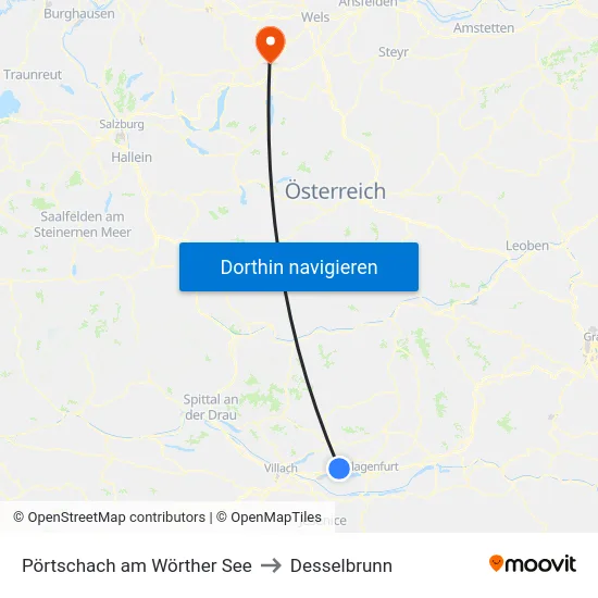 Pörtschach am Wörther See to Desselbrunn map