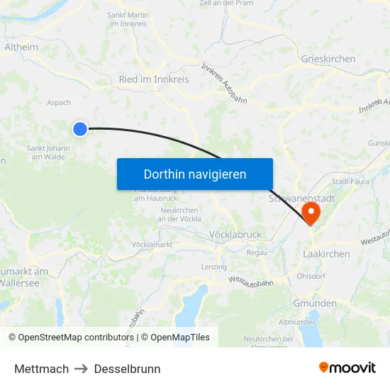 Mettmach to Desselbrunn map