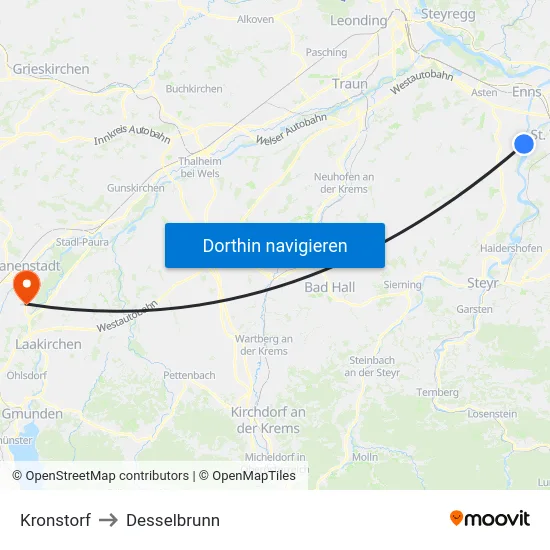Kronstorf to Desselbrunn map