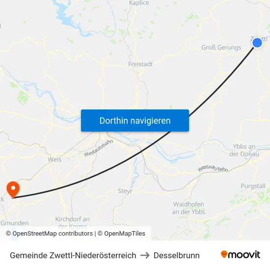 Gemeinde Zwettl-Niederösterreich to Desselbrunn map