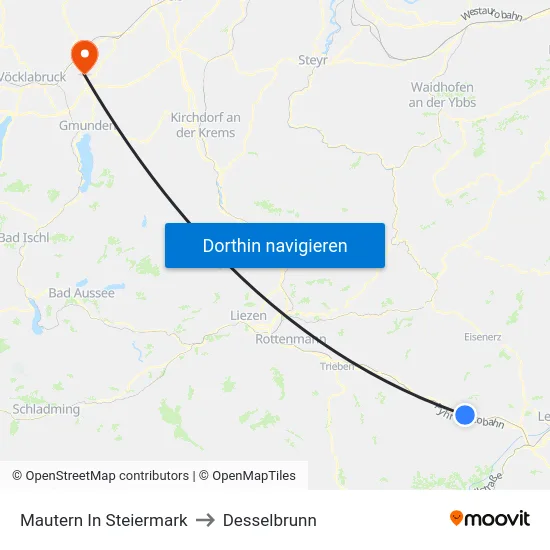 Mautern In Steiermark to Desselbrunn map