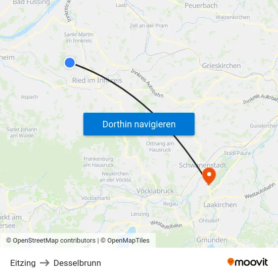 Eitzing to Desselbrunn map
