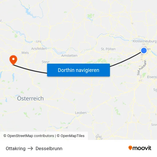 Ottakring to Desselbrunn map