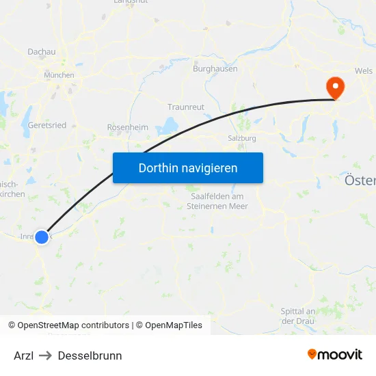 Arzl to Desselbrunn map