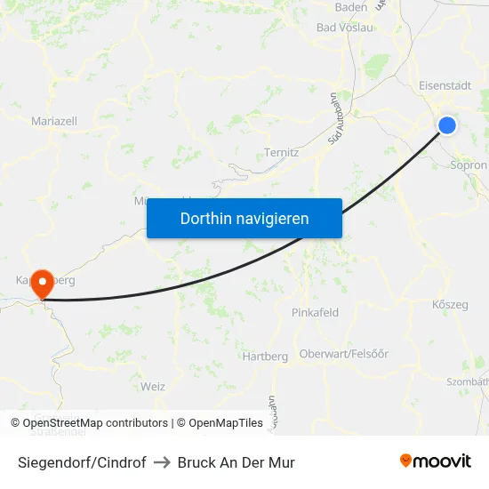 Siegendorf/Cindrof to Bruck An Der Mur map