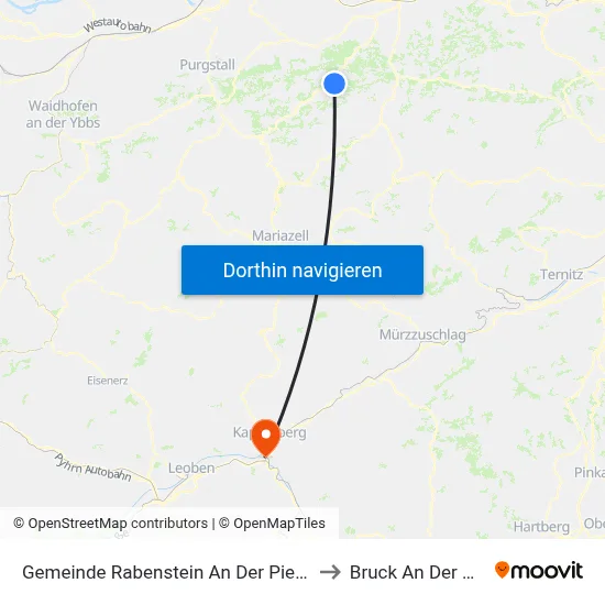 Gemeinde Rabenstein An Der Pielach to Bruck An Der Mur map