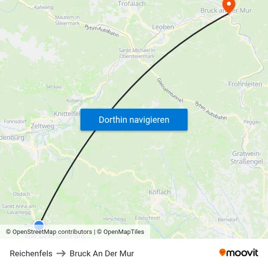 Reichenfels to Bruck An Der Mur map