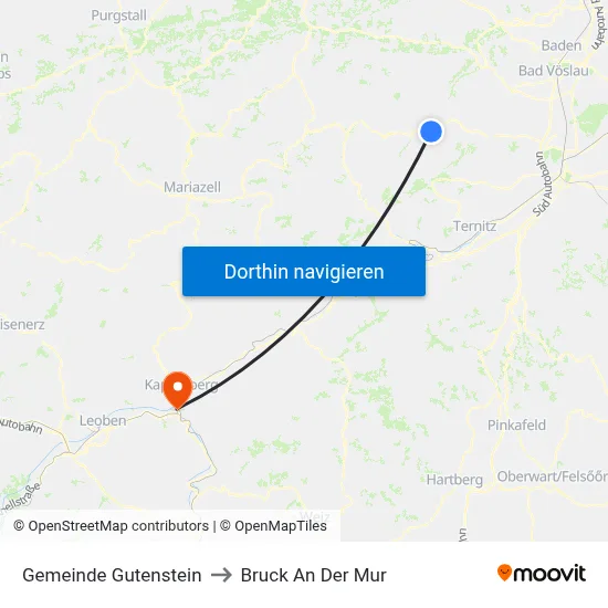 Gemeinde Gutenstein to Bruck An Der Mur map
