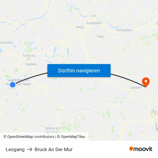 Leogang to Bruck An Der Mur map