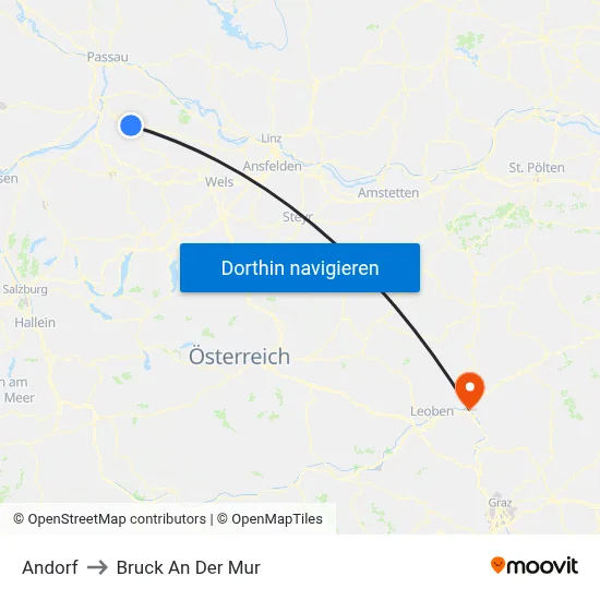 Andorf to Bruck An Der Mur map