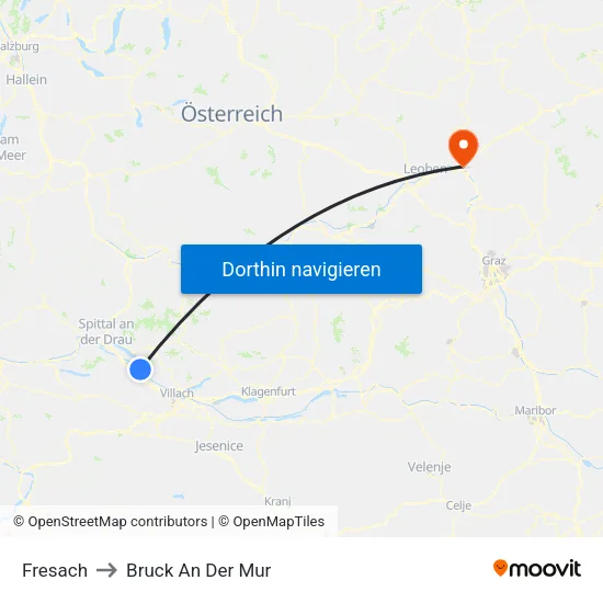 Fresach to Bruck An Der Mur map