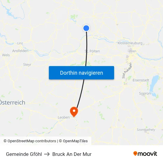 Gemeinde Gföhl to Bruck An Der Mur map