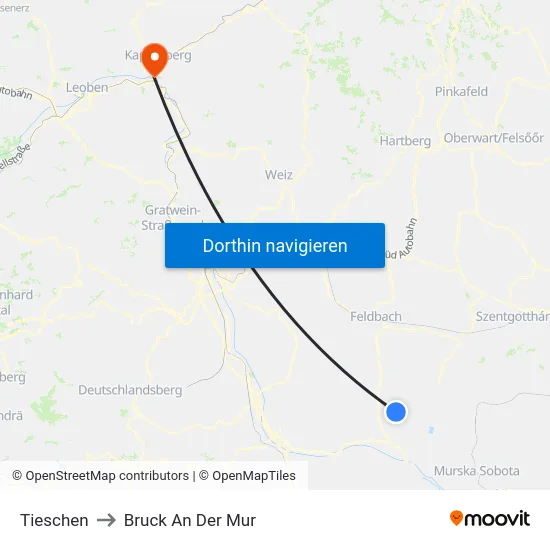 Tieschen to Bruck An Der Mur map