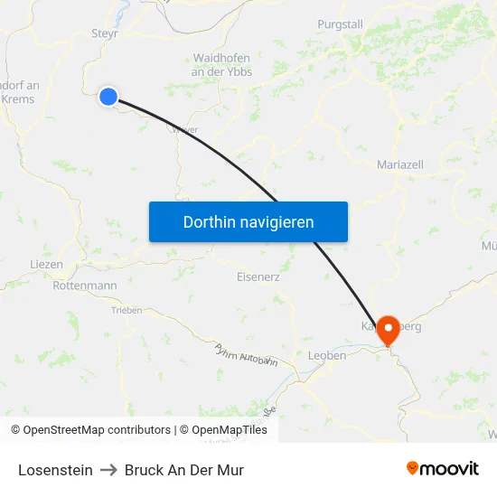 Losenstein to Bruck An Der Mur map
