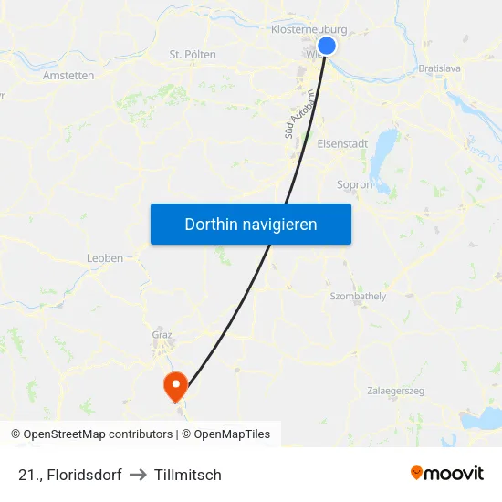 21., Floridsdorf to Tillmitsch map